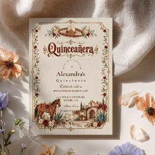 Burgundy Mexican Charro Quinceañera Invitation