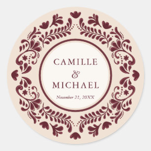 Burgundy Mexican Talavera Wedding Sticker