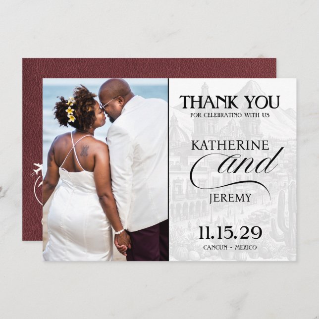 Burgundy Mexico Passport Thank You Card (Front/Back)