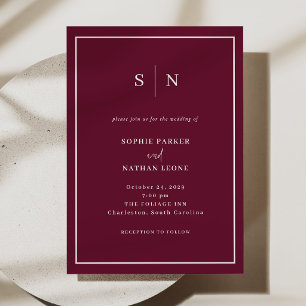 Burgundy Minimal and Chic White Border Wedding Invitation