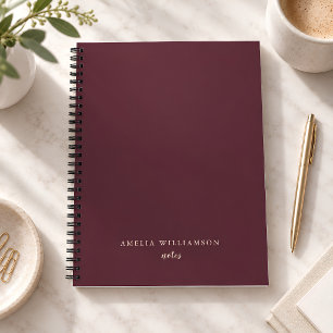 Burgundy Minimal Personalised Name Elegant Script Notebook