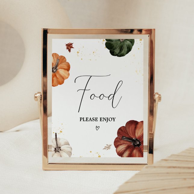 Burgundy Minimalist Autumn Pumpkin Food Poster (Minimalist Autumn Pumpkin Baby Shower Food Sign)