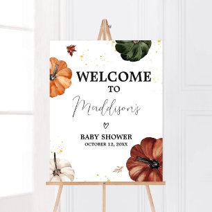 Burgundy Minimalist Autumn Pumpkin Welcome Poster