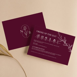 Burgundy Minimalist Boho Wedding Timeline Enclosure Card