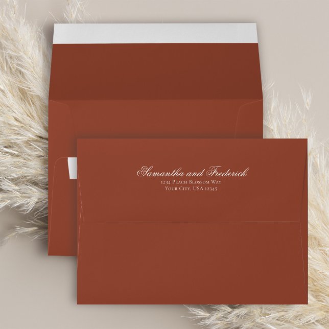 Burgundy Minimalist Custom Wedding Envelope (Burgundy wine calligraphy script return address envelope.)