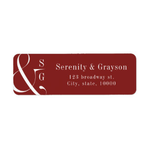 Burgundy minimalist fall wedding monogram address