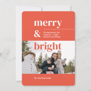 Burgundy Minimalist Merry Bright Christmas Holiday Card