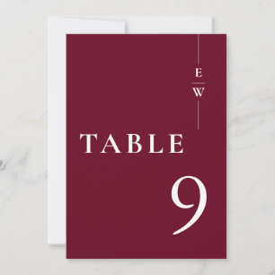 Burgundy Minimalist Modern Monogram Table Number