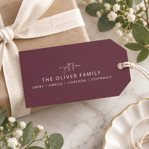 Burgundy Minimalist Personalised Gift From Name Tags