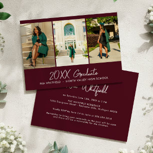 Burgundy Minimalist Photo Collage Graduation Party Invitation