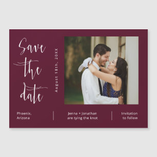Burgundy Minimalist Save the Date Photo Magnet