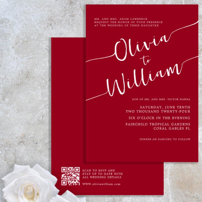Burgundy Minimalist Script Wedding Invitation (Creator Uploaded)