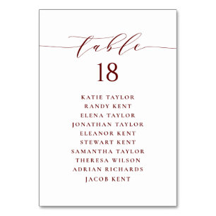 Burgundy Minimalist Script Wedding Seating Plan Table Number