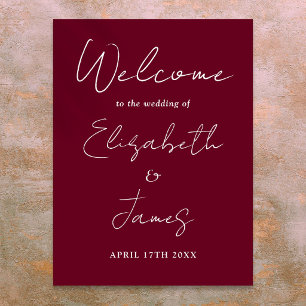 Burgundy Minimalist Script Wedding Welcome Sign