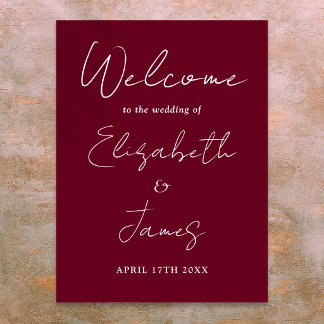 Burgundy Minimalist Script Wedding Welcome Sign