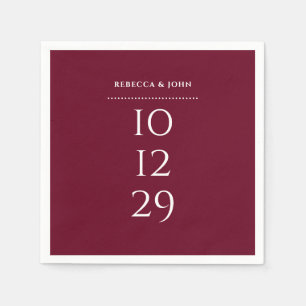 Burgundy Minimalist Special Date Wedding Napkin
