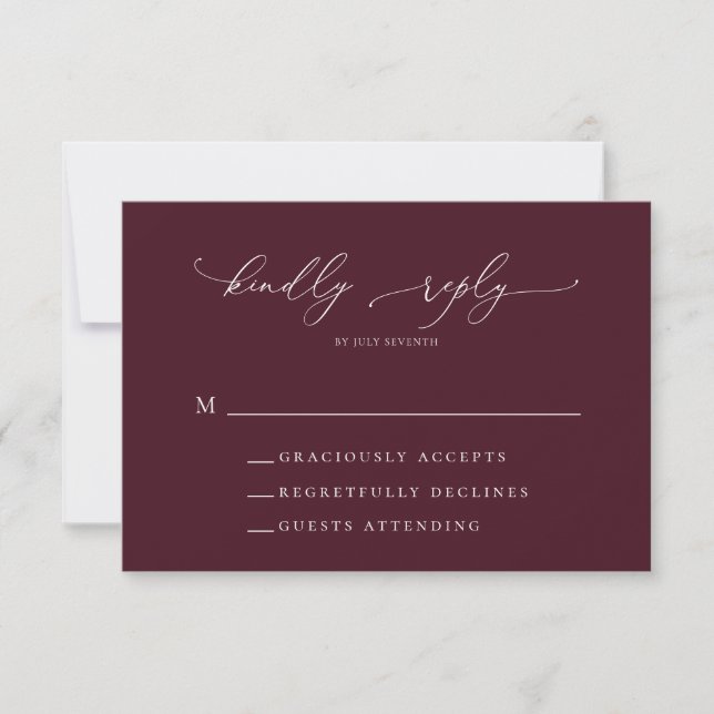 Burgundy Minimalist Wedding RSVP Card (Front)