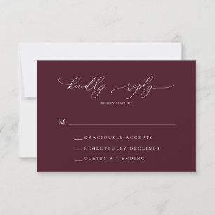 Burgundy Minimalist Wedding RSVP Card