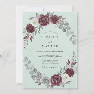 Burgundy Mint Graceful Winter Wedding Invitation