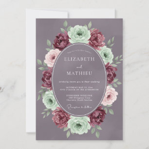 Burgundy Mint Romantic Bloom Wedding Invitation