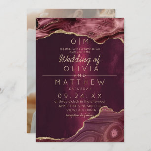 Burgundy Modern Agate Wedding   Invitation
