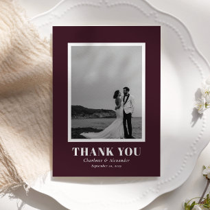 Burgundy Modern Bold Typography Wedding Thank You  Card