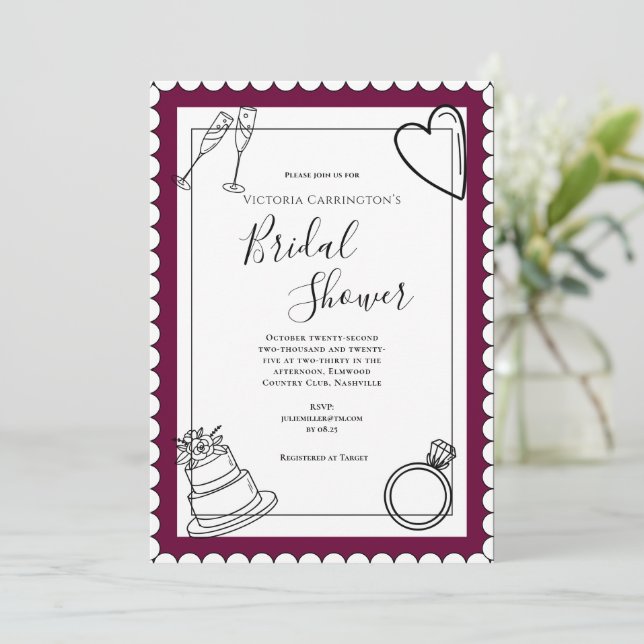 Burgundy Modern Bridal Shower Invitation (Standing Front)
