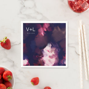 Burgundy Modern Brush Strokes Wedding Napkin