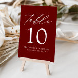 Burgundy Modern Elegance Wedding Table Number<br><div class="desc">Trendy, minimalist wedding table number cards featuring white modern lettering with "Table" in a modern calligraphy script. The design features a burgundy background or colour of your choice. The design repeats on the back. To order the table cards: add your name, wedding date, and table number. Add each number to...</div>