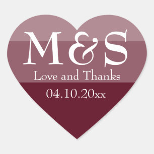 Burgundy Modern Elegant Script Wedding Heart Sticker