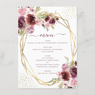 Burgundy Modern Geometric Floral Wedding Menu