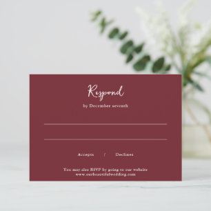 Burgundy Modern Handwriting Elegant Wedding RSVP Card