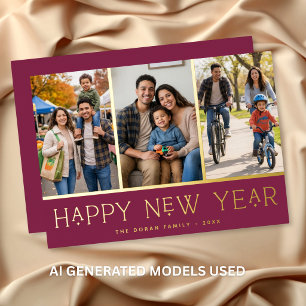 Burgundy Modern Happy New Year Photo Collage