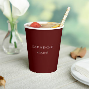 Burgundy Modern Initials Minimalist Wedding  Paper Cups