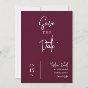 Burgundy Modern Minimal Boho Save the Date Photo Invitation