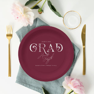 Burgundy Modern Minimalist Graduation Party Paper Plate