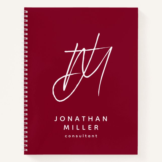 Burgundy Modern Minimalist Monogram Notebook (Front)