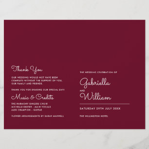 Burgundy Modern Minimalist Script Wedding Program