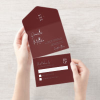 Burgundy Modern Minimalist Silver Foil Wedding