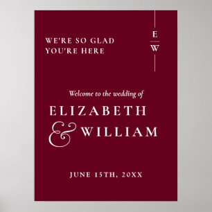 Burgundy Modern Monogram Wedding Welcome Sign