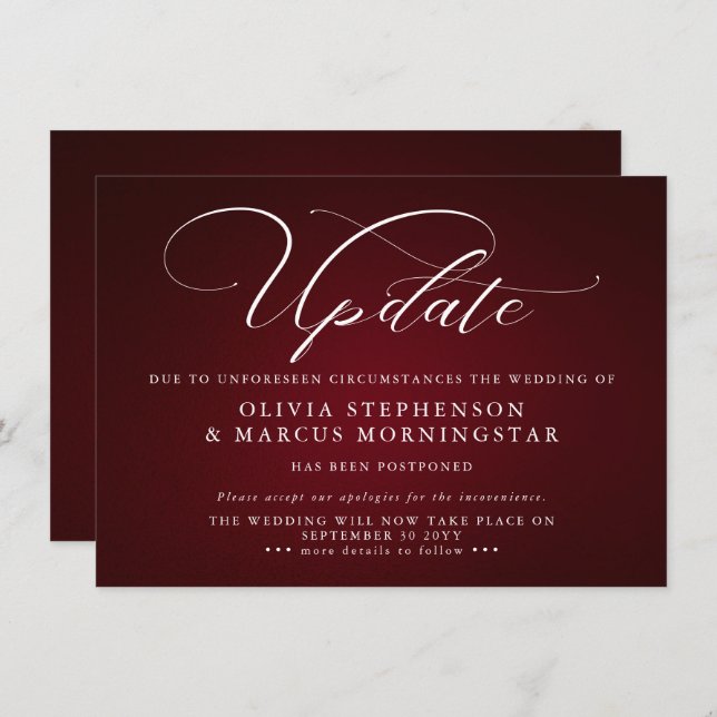 Burgundy  - Modern Postponed Event Announcement (Front/Back)