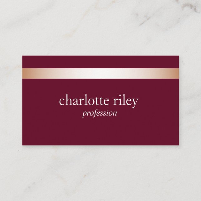 Burgundy | Modern Rose Gold Striped Stylish Business Card (Front)