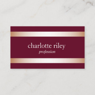 Burgundy Modern Rose Gold Stripes Stylish Business Card