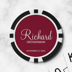 Burgundy Modern Script Personalised Groomsman Poker Chips