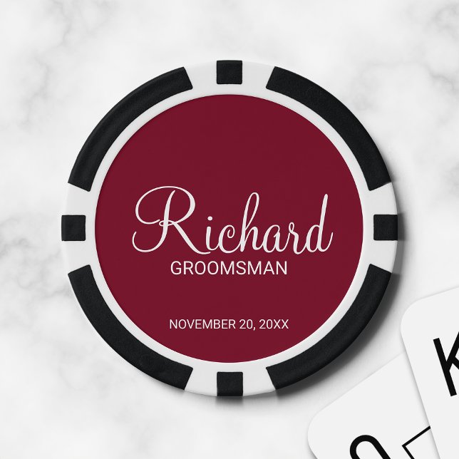 Burgundy Modern Script Personalised Groomsman Poker Chips (Creator Uploaded)