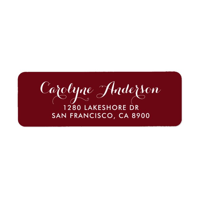 Burgundy Modern Script Typography Wedding Address (Front)