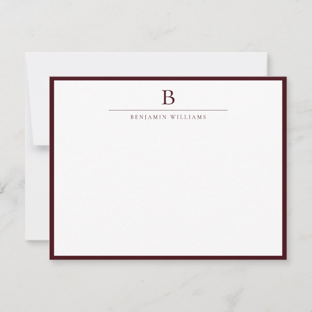 Burgundy Modern Stationery Classic  Card (Front)