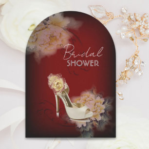 burgundy modern vintage peony floral bridal shower invitation