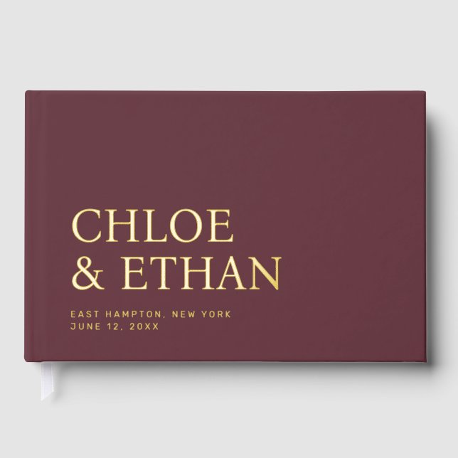 Burgundy Modern Wedding Foil Guest Book (Front)