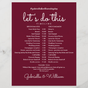 Burgundy Modern Wedding Schedule Timeline